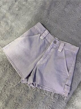 Pacsun Women's Utility High Waisted Denim Frayed Hem Jean Shorts Lavender Purple